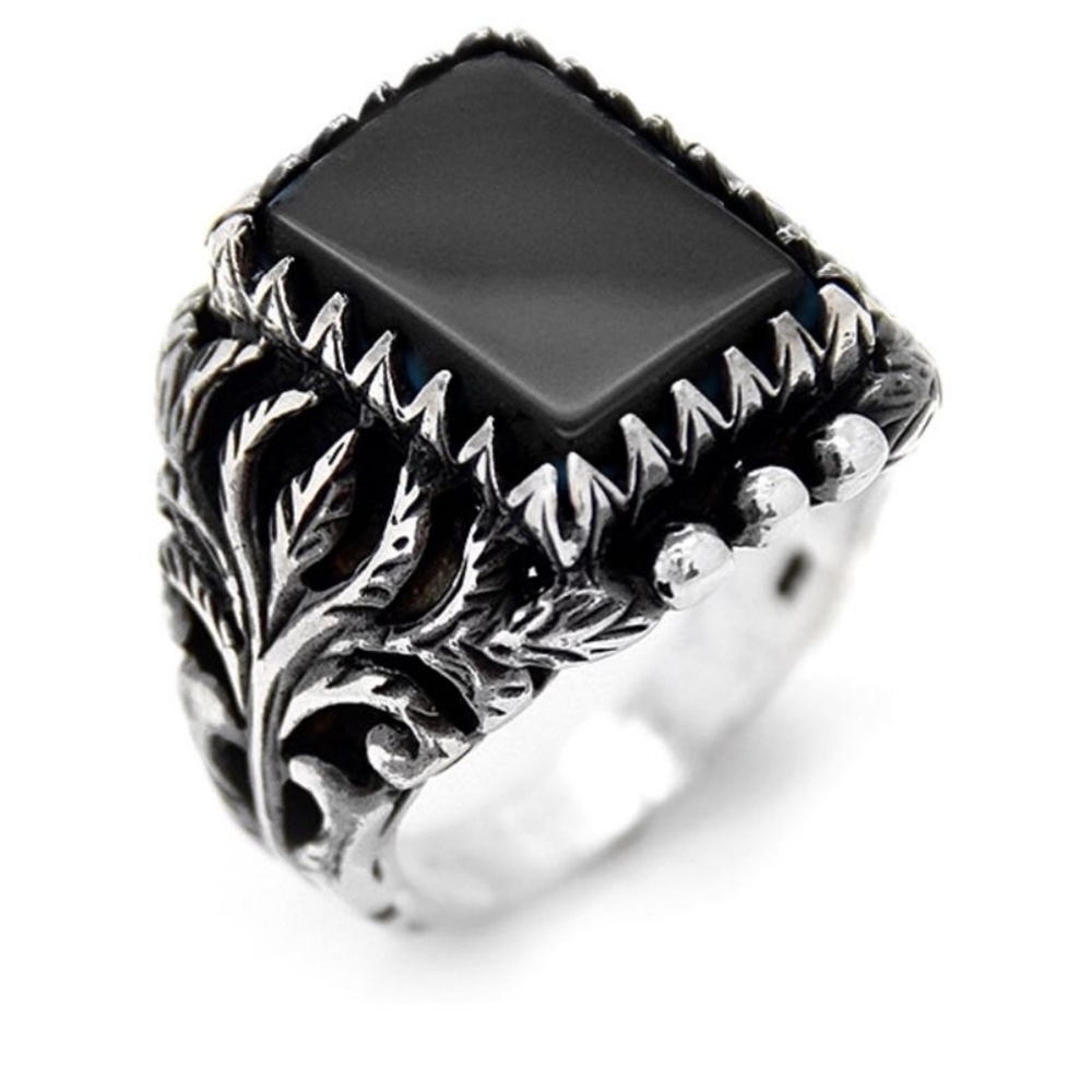 925 Sterling Silver Onyx Stone Men's Ring - Picture 1 of 4